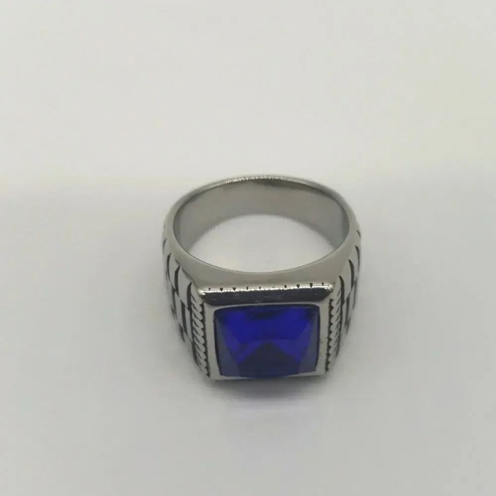 Royal Blue Cubic Zirconia Handmade Men's Ring Size 9 NWT